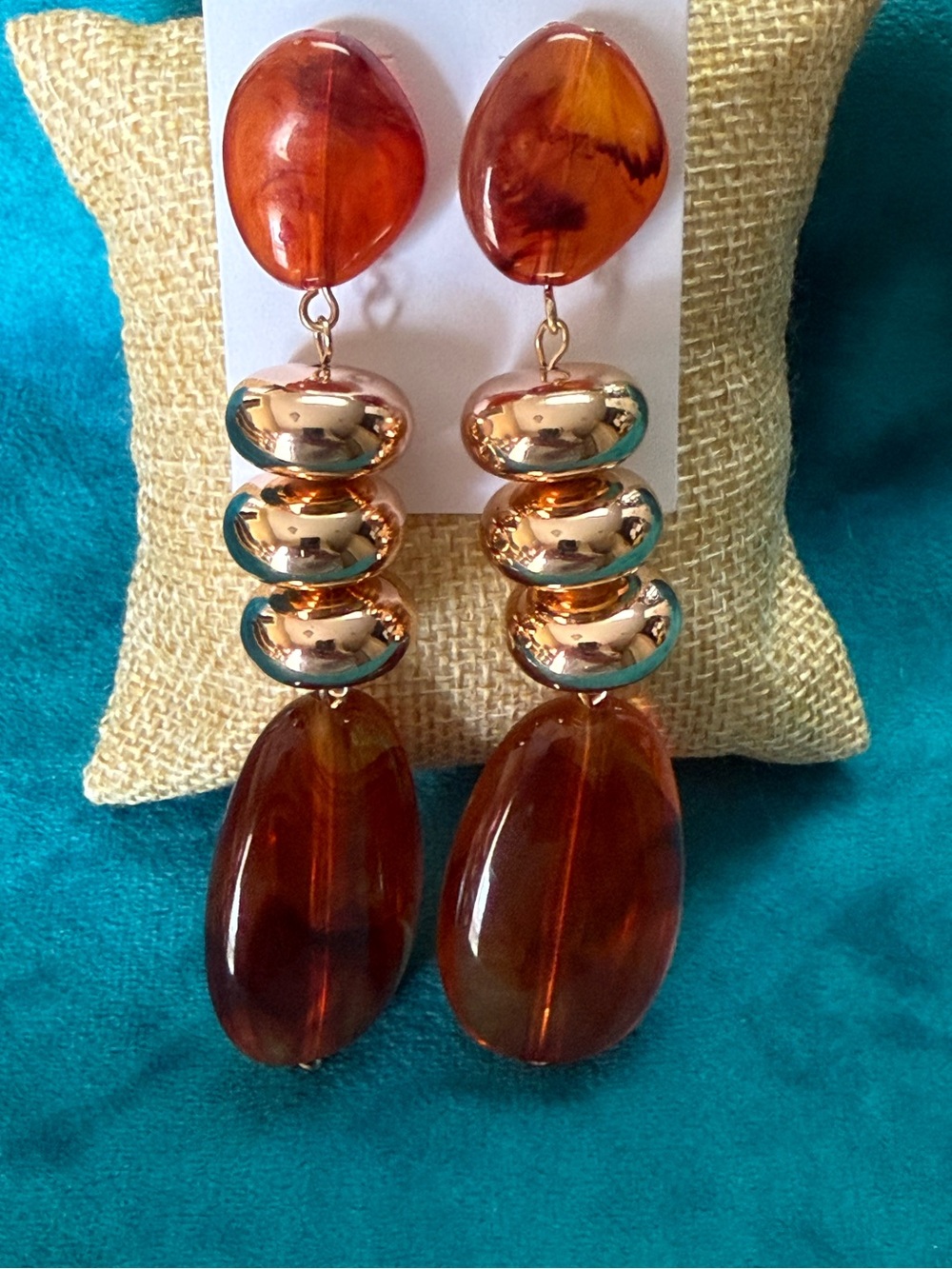 Statement Drop Dangle Earrings with Gold Accents NEW
